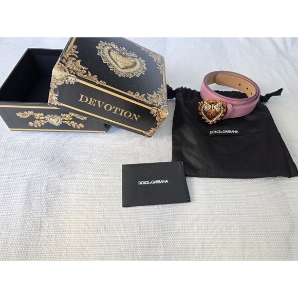 Dolce & Gabbana Devotion Heart Pearl Buckle Leather Belt Pink 75/30 Italy - Picture 1 of 16